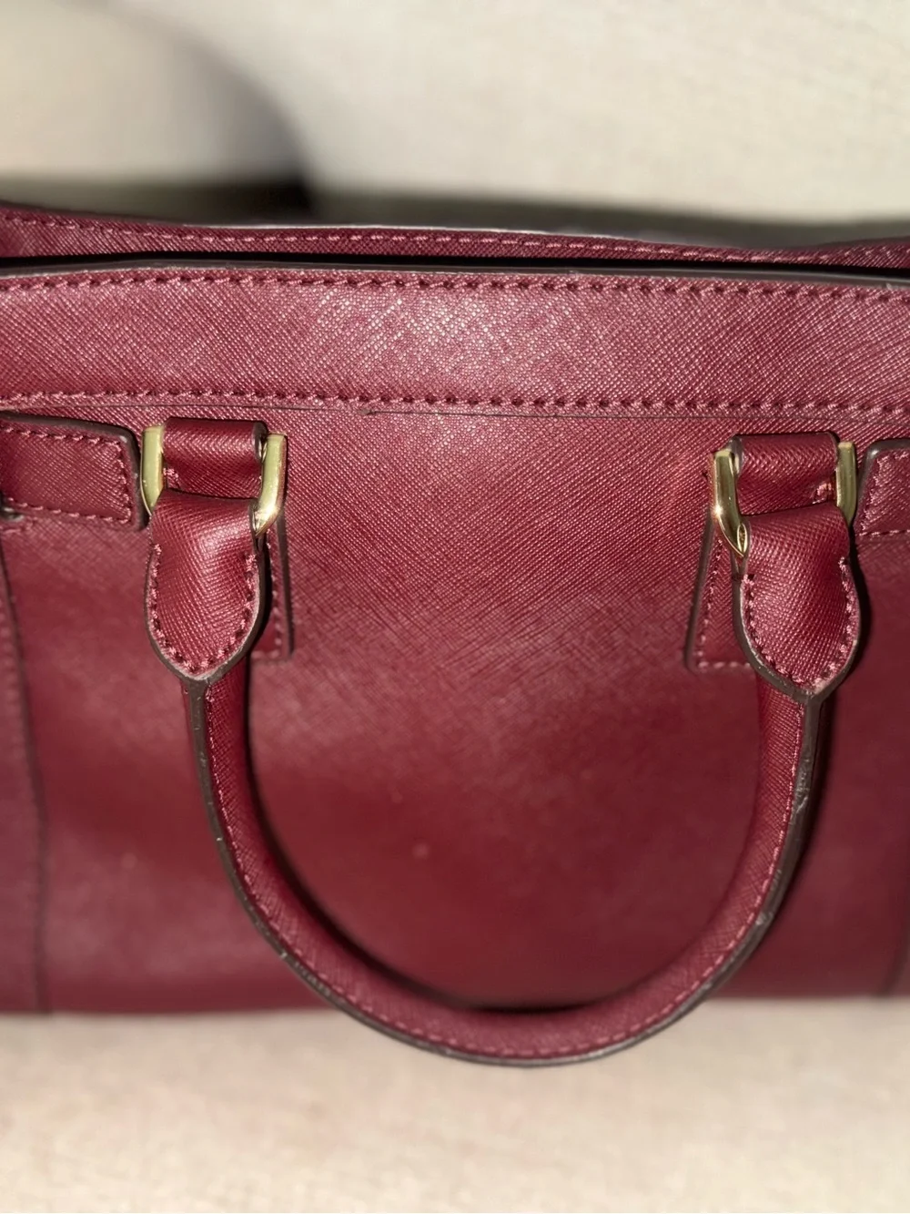 Michael Kors Bordeaux Saffiano Leather Satchel with Gold Hardware